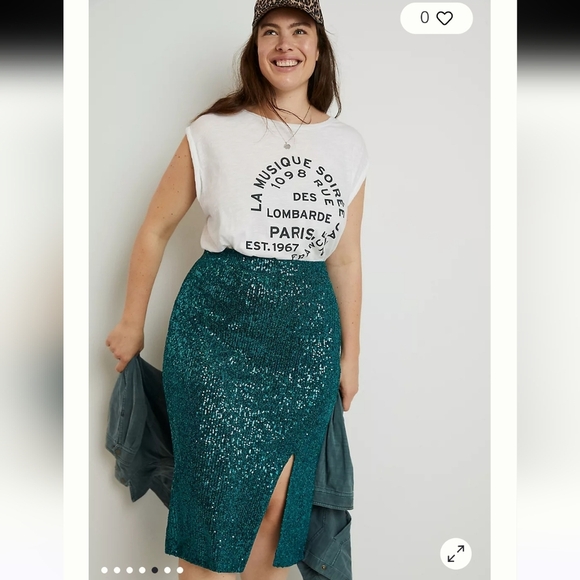 Anthropologie Dresses & Skirts - Maeve Anthropologie Alicia Sequined Midi Skirt Turquoise Sparkle Slit XL